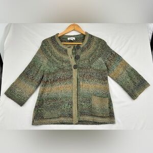 Dressbarn Cardigan Sweater Women L green Wool Blend Button Front Multicolor Knit